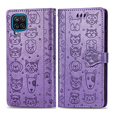 Funda de Cuero Cartera con Soporte Patron de Moda Carcasa S03D para Samsung Galaxy A12 Morado