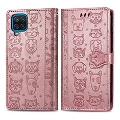 Funda de Cuero Cartera con Soporte Patron de Moda Carcasa S03D para Samsung Galaxy A12 Oro Rosa