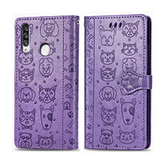 Funda de Cuero Cartera con Soporte Patron de Moda Carcasa S03D para Samsung Galaxy A20s Morado