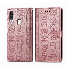 Funda de Cuero Cartera con Soporte Patron de Moda Carcasa S03D para Samsung Galaxy A20s Rosa