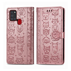 Funda de Cuero Cartera con Soporte Patron de Moda Carcasa S03D para Samsung Galaxy A21s Rosa