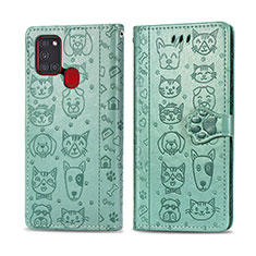 Funda de Cuero Cartera con Soporte Patron de Moda Carcasa S03D para Samsung Galaxy A21s Verde