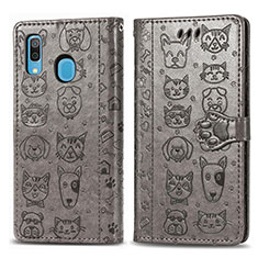 Funda de Cuero Cartera con Soporte Patron de Moda Carcasa S03D para Samsung Galaxy A30 Gris