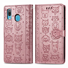 Funda de Cuero Cartera con Soporte Patron de Moda Carcasa S03D para Samsung Galaxy A30 Rosa