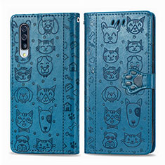 Funda de Cuero Cartera con Soporte Patron de Moda Carcasa S03D para Samsung Galaxy A30S Azul