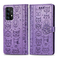 Funda de Cuero Cartera con Soporte Patron de Moda Carcasa S03D para Samsung Galaxy A52 4G Morado