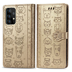 Funda de Cuero Cartera con Soporte Patron de Moda Carcasa S03D para Samsung Galaxy A52 4G Oro