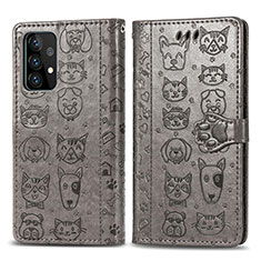 Funda de Cuero Cartera con Soporte Patron de Moda Carcasa S03D para Samsung Galaxy A52 5G Gris