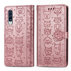 Funda de Cuero Cartera con Soporte Patron de Moda Carcasa S03D para Samsung Galaxy A70 Rosa