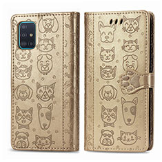 Funda de Cuero Cartera con Soporte Patron de Moda Carcasa S03D para Samsung Galaxy A71 4G A715 Oro