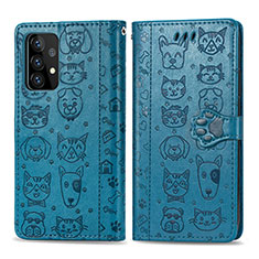 Funda de Cuero Cartera con Soporte Patron de Moda Carcasa S03D para Samsung Galaxy A72 4G Azul