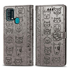 Funda de Cuero Cartera con Soporte Patron de Moda Carcasa S03D para Samsung Galaxy F41 Gris