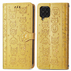 Funda de Cuero Cartera con Soporte Patron de Moda Carcasa S03D para Samsung Galaxy F62 5G Amarillo