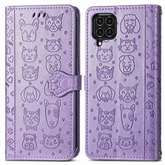 Funda de Cuero Cartera con Soporte Patron de Moda Carcasa S03D para Samsung Galaxy F62 5G Morado