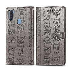 Funda de Cuero Cartera con Soporte Patron de Moda Carcasa S03D para Samsung Galaxy M11 Gris