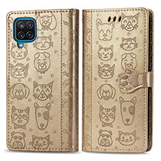 Funda de Cuero Cartera con Soporte Patron de Moda Carcasa S03D para Samsung Galaxy M12 Oro