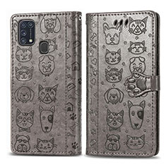 Funda de Cuero Cartera con Soporte Patron de Moda Carcasa S03D para Samsung Galaxy M21s Gris