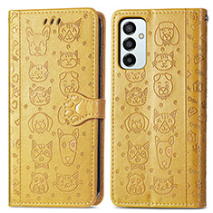 Funda de Cuero Cartera con Soporte Patron de Moda Carcasa S03D para Samsung Galaxy M23 5G Amarillo