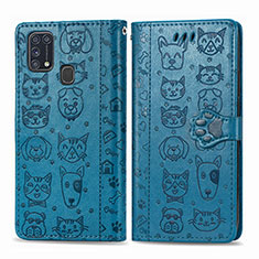 Funda de Cuero Cartera con Soporte Patron de Moda Carcasa S03D para Samsung Galaxy M31 Prime Edition Azul