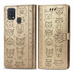 Funda de Cuero Cartera con Soporte Patron de Moda Carcasa S03D para Samsung Galaxy M31 Prime Edition Oro