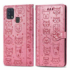 Funda de Cuero Cartera con Soporte Patron de Moda Carcasa S03D para Samsung Galaxy M31 Prime Edition Oro Rosa