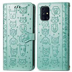 Funda de Cuero Cartera con Soporte Patron de Moda Carcasa S03D para Samsung Galaxy M31s Verde