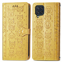 Funda de Cuero Cartera con Soporte Patron de Moda Carcasa S03D para Samsung Galaxy M32 4G Amarillo