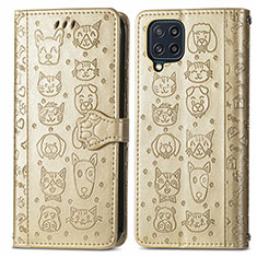 Funda de Cuero Cartera con Soporte Patron de Moda Carcasa S03D para Samsung Galaxy M32 4G Oro