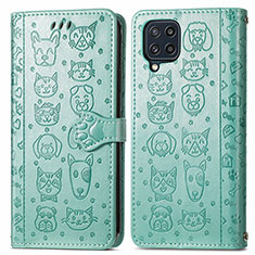 Funda de Cuero Cartera con Soporte Patron de Moda Carcasa S03D para Samsung Galaxy M32 4G Verde