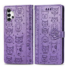 Funda de Cuero Cartera con Soporte Patron de Moda Carcasa S03D para Samsung Galaxy M32 5G Morado