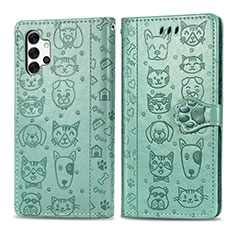 Funda de Cuero Cartera con Soporte Patron de Moda Carcasa S03D para Samsung Galaxy M32 5G Verde