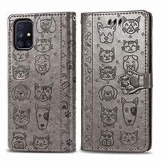 Funda de Cuero Cartera con Soporte Patron de Moda Carcasa S03D para Samsung Galaxy M51 Gris