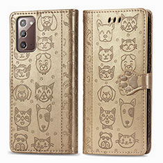 Funda de Cuero Cartera con Soporte Patron de Moda Carcasa S03D para Samsung Galaxy Note 20 5G Oro