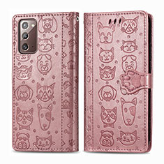 Funda de Cuero Cartera con Soporte Patron de Moda Carcasa S03D para Samsung Galaxy Note 20 5G Rosa