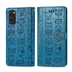 Funda de Cuero Cartera con Soporte Patron de Moda Carcasa S03D para Samsung Galaxy S20 5G Azul