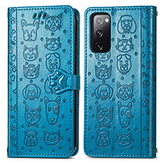 Funda de Cuero Cartera con Soporte Patron de Moda Carcasa S03D para Samsung Galaxy S20 FE 5G Azul