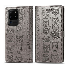 Funda de Cuero Cartera con Soporte Patron de Moda Carcasa S03D para Samsung Galaxy S20 Ultra 5G Gris