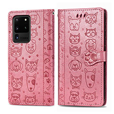 Funda de Cuero Cartera con Soporte Patron de Moda Carcasa S03D para Samsung Galaxy S20 Ultra 5G Oro Rosa