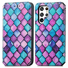 Funda de Cuero Cartera con Soporte Patron de Moda Carcasa S03D para Samsung Galaxy S22 Ultra 5G Morado