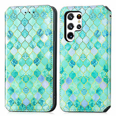 Funda de Cuero Cartera con Soporte Patron de Moda Carcasa S03D para Samsung Galaxy S23 Ultra 5G Verde