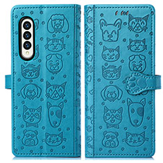 Funda de Cuero Cartera con Soporte Patron de Moda Carcasa S03D para Samsung Galaxy Z Fold4 5G Azul