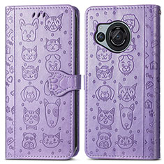 Funda de Cuero Cartera con Soporte Patron de Moda Carcasa S03D para Sharp Aquos R8 Morado