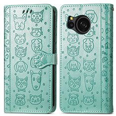 Funda de Cuero Cartera con Soporte Patron de Moda Carcasa S03D para Sharp Aquos Sense8 Verde