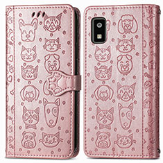 Funda de Cuero Cartera con Soporte Patron de Moda Carcasa S03D para Sharp Aquos wish3 Oro Rosa