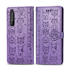 Funda de Cuero Cartera con Soporte Patron de Moda Carcasa S03D para Sony Xperia 1 II Morado