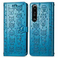 Funda de Cuero Cartera con Soporte Patron de Moda Carcasa S03D para Sony Xperia 1 III Azul