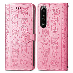 Funda de Cuero Cartera con Soporte Patron de Moda Carcasa S03D para Sony Xperia 1 III Rosa