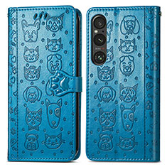 Funda de Cuero Cartera con Soporte Patron de Moda Carcasa S03D para Sony Xperia 1 V Azul