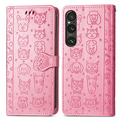 Funda de Cuero Cartera con Soporte Patron de Moda Carcasa S03D para Sony Xperia 1 V Rosa