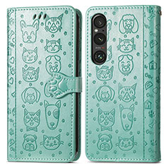 Funda de Cuero Cartera con Soporte Patron de Moda Carcasa S03D para Sony Xperia 1 V Verde